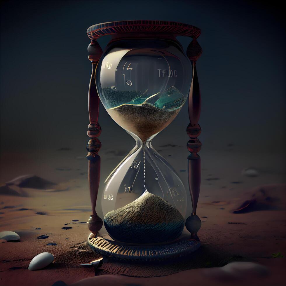 Hourglass with sand running through the time. 3D illustration., Image photo