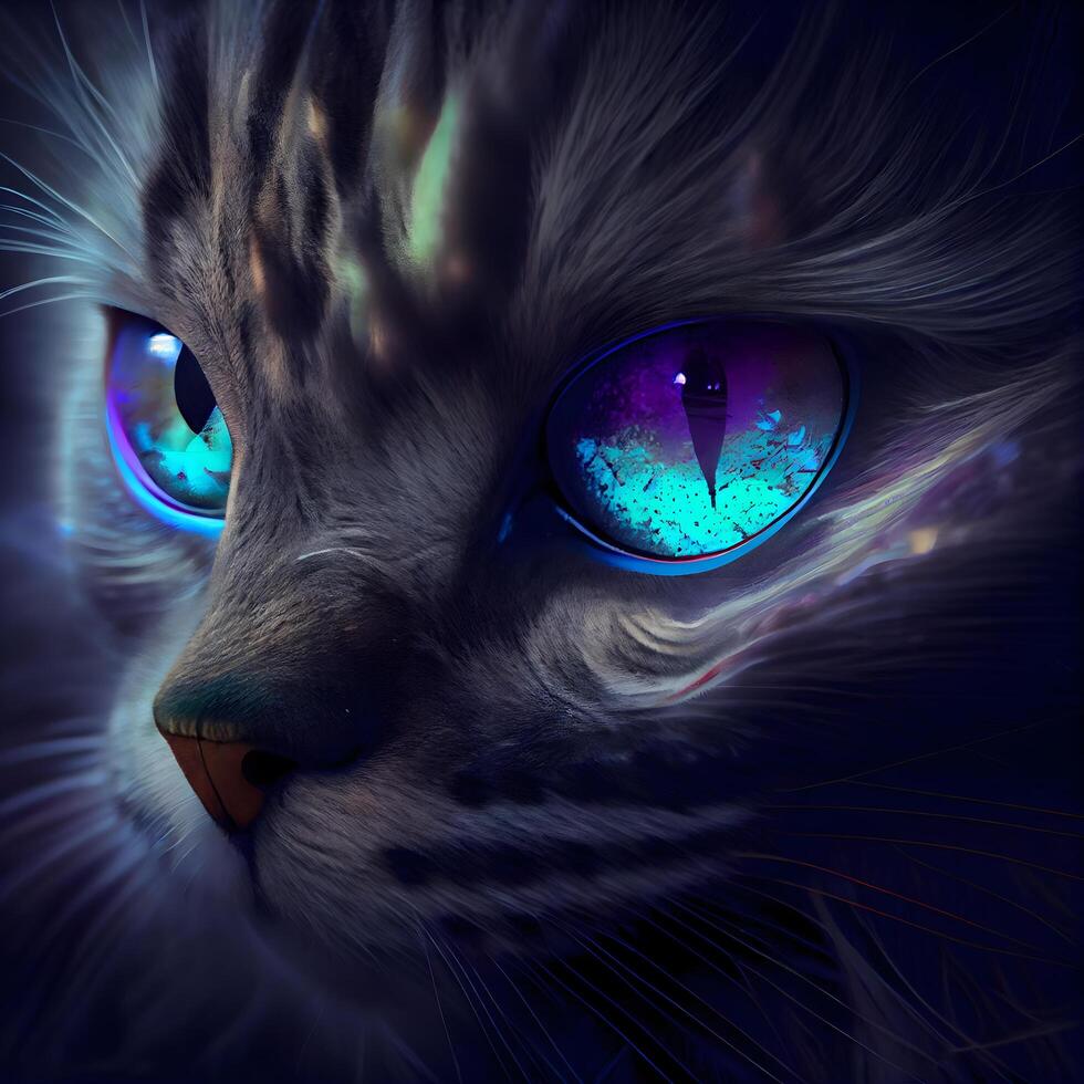 Beautiful cat with blue eyes. 3d rendering. Computer digital drawing., Image photo