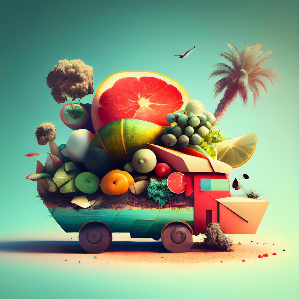 Fruits and vegetables in the cart. Concept of healthy eating., Image photo