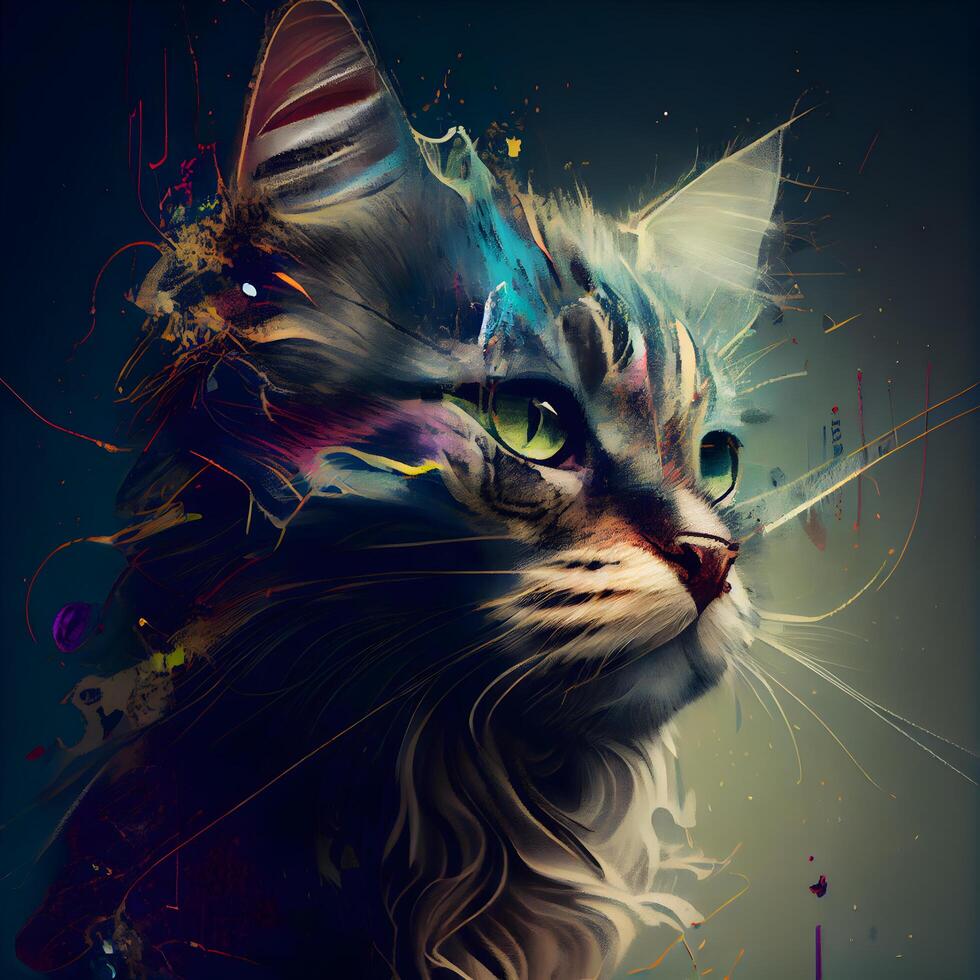 vistoso gato retrato con resumen vistoso antecedentes. fantasía y fantasía ilustración., ai generativo imagen foto