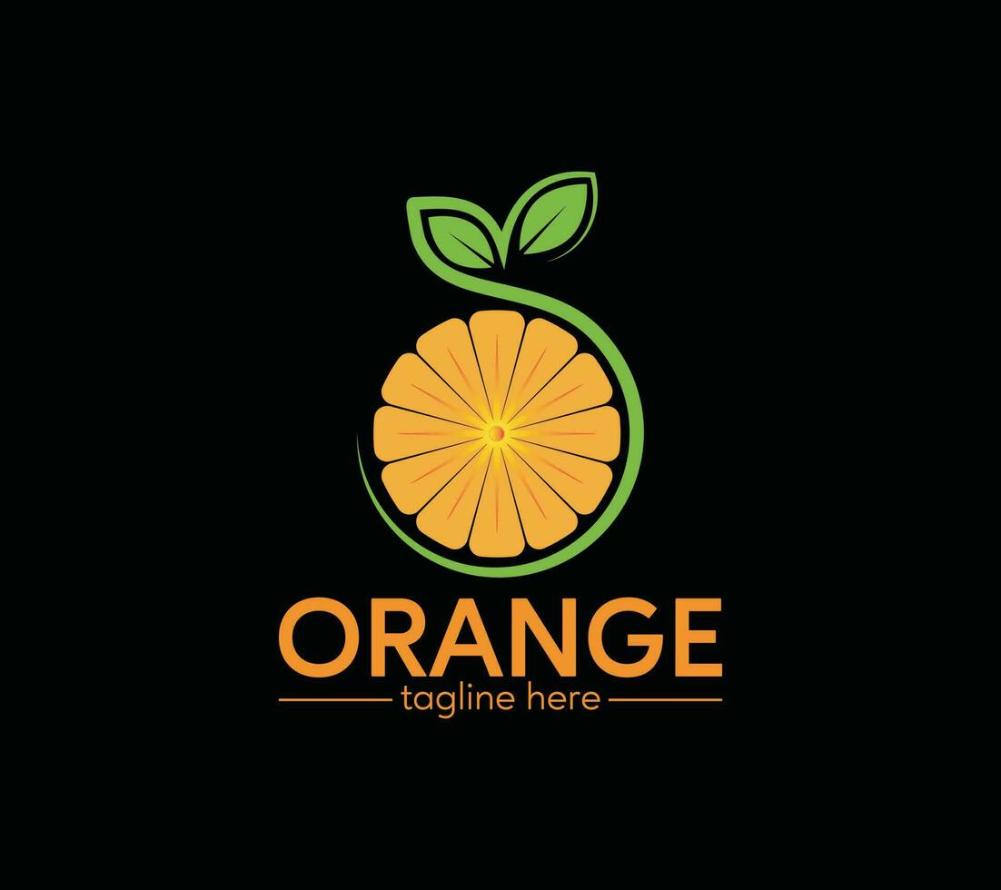 Orange Fruit logo design on black background, Vector illustration.