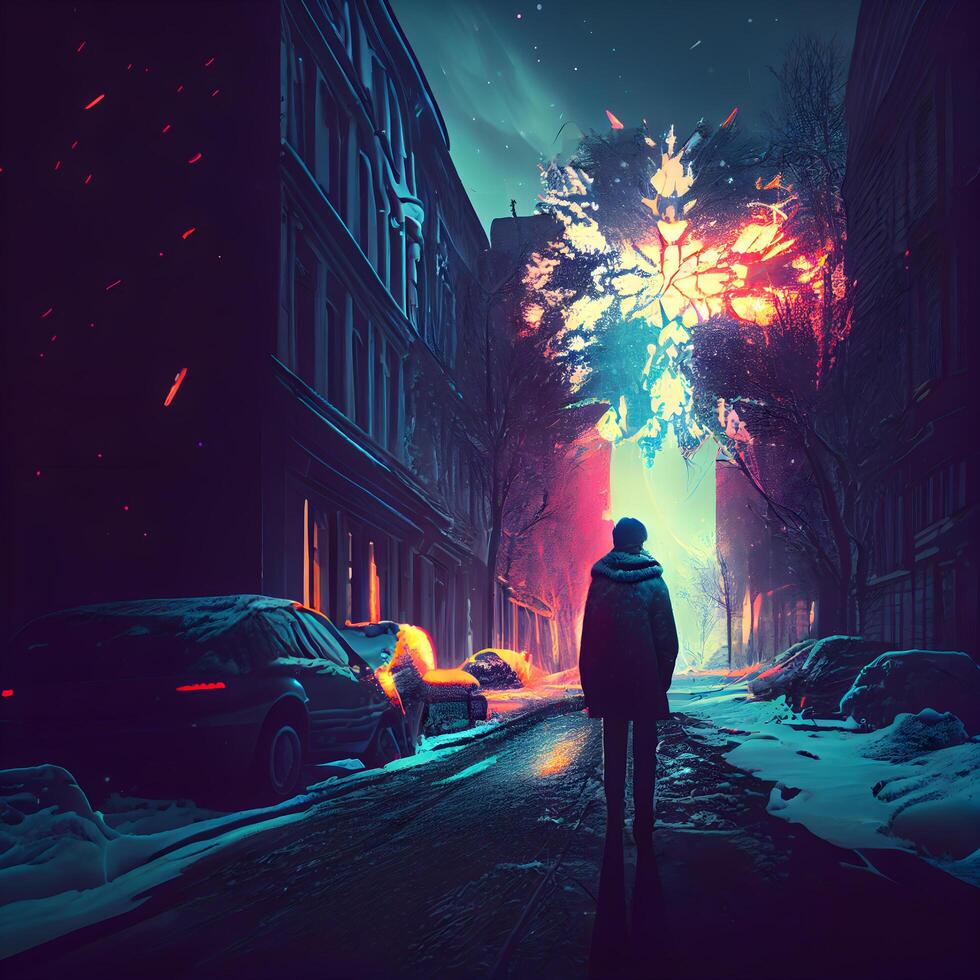 Woman walking on the street in winter. Christmas and New Year concept., Image photo