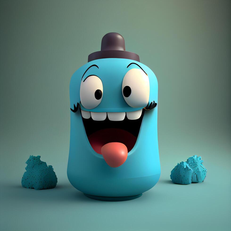 gracioso agua botella personaje con lengua fuera - 3d prestados ilustración, ai generativo imagen foto