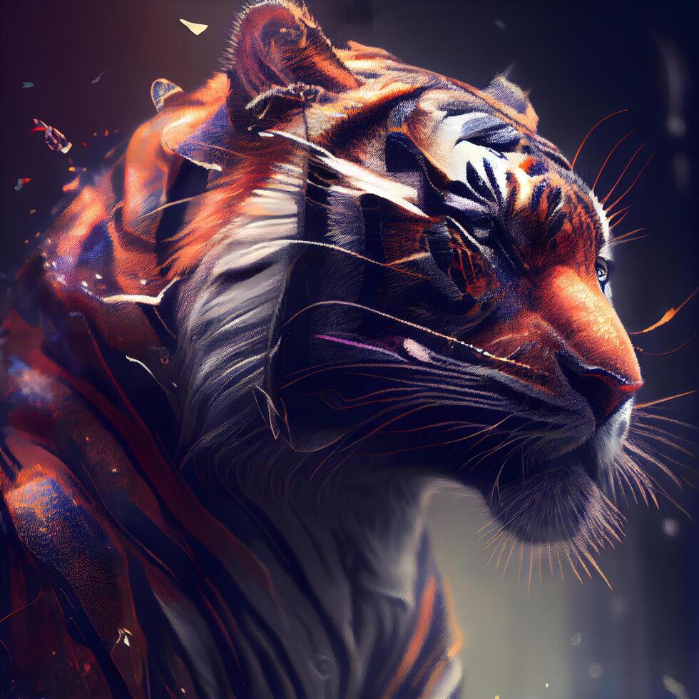 Portrait of a tiger in the dark. Artistic painting., Image photo
