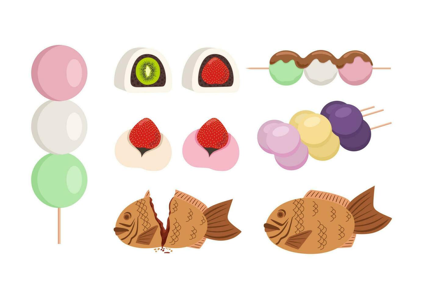 Japanese Desserts set. Hand drawn sketch elements illustration. vector