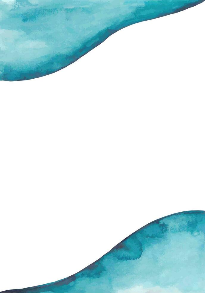 Watercolor or aquarelle frame or border. Bright blue wavy pattern. Water colorful blue drops banner. Wet brush. vector