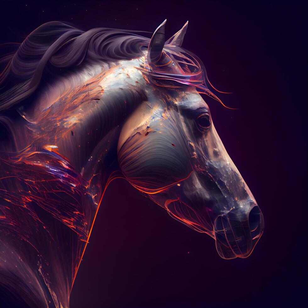 unicornio caballo con largo melena y melena. fantasía Arte. 3d representación, ai generativo imagen foto