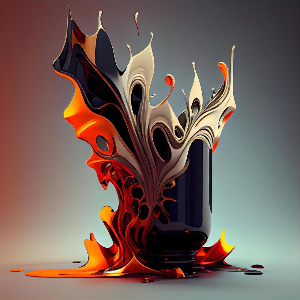 3d illustration of a bottle of paint with splashes and drops, Image photo