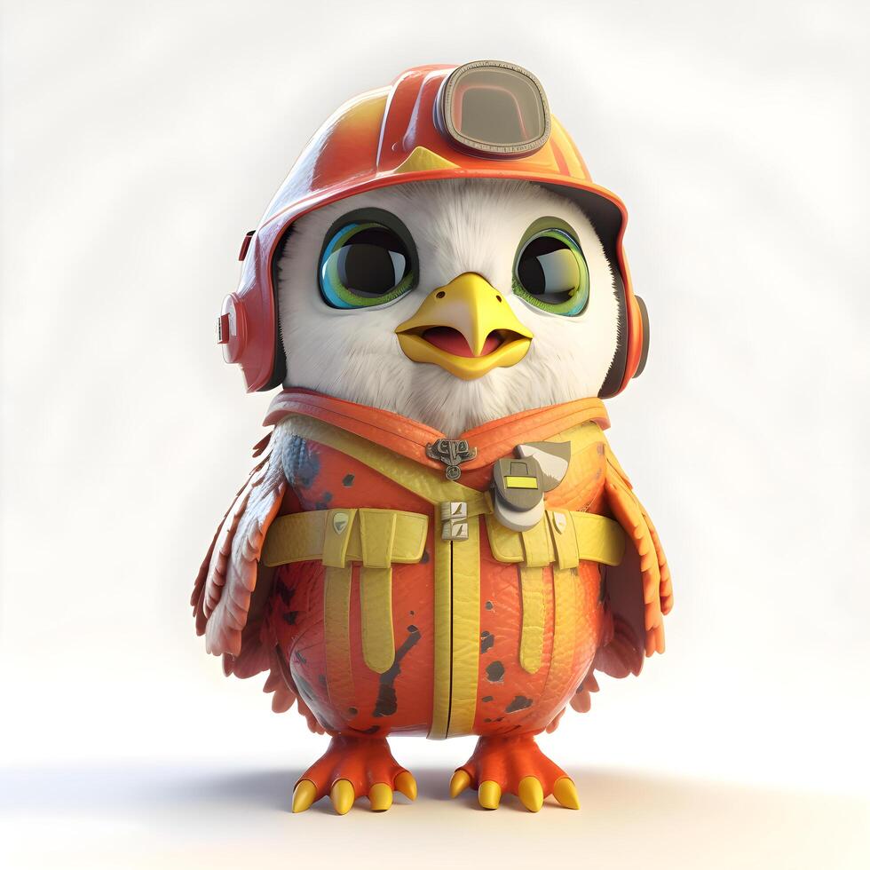 3D rendering of a cute owl in a construction helmet with headphones, Image photo