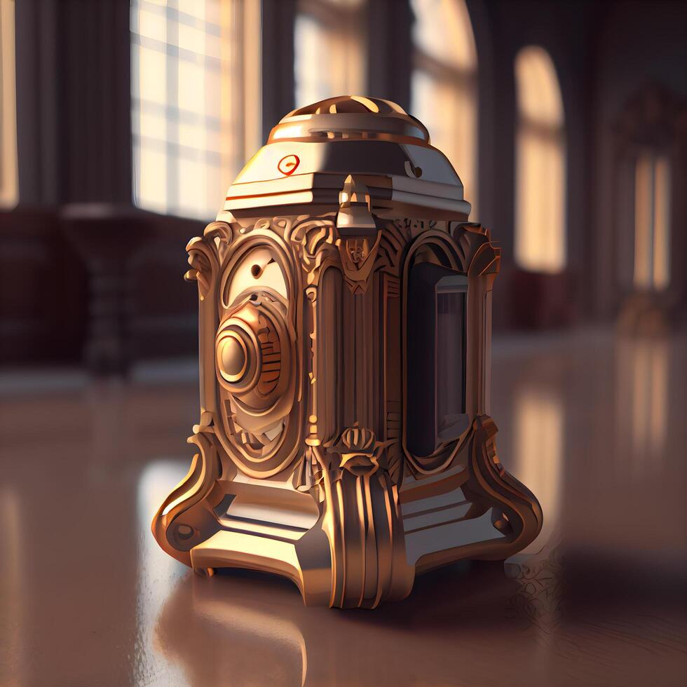 3D rendering of a vintage lantern in the interior of a church, Image photo