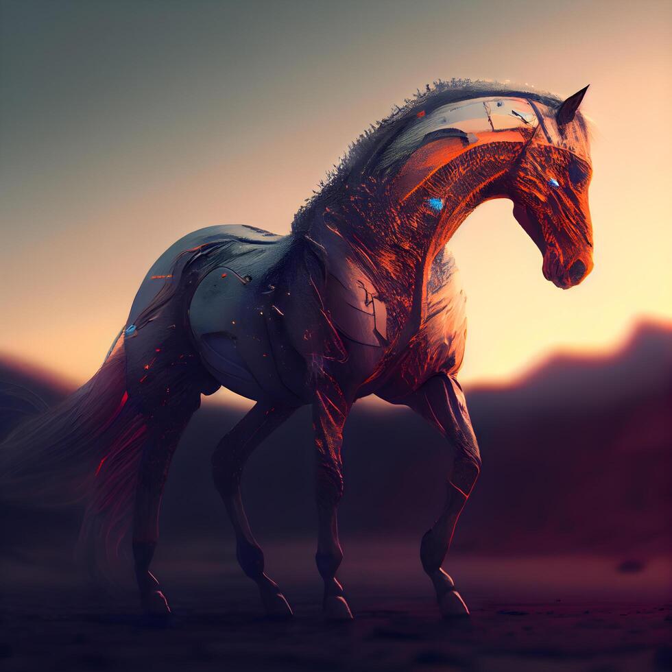Horse in the desert. 3D illustration. Digital painting., Ai Generative