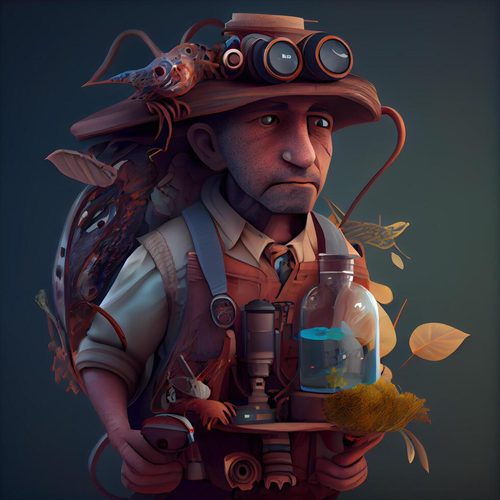pirate with a bottle of poison and binoculars in his hand, Image photo