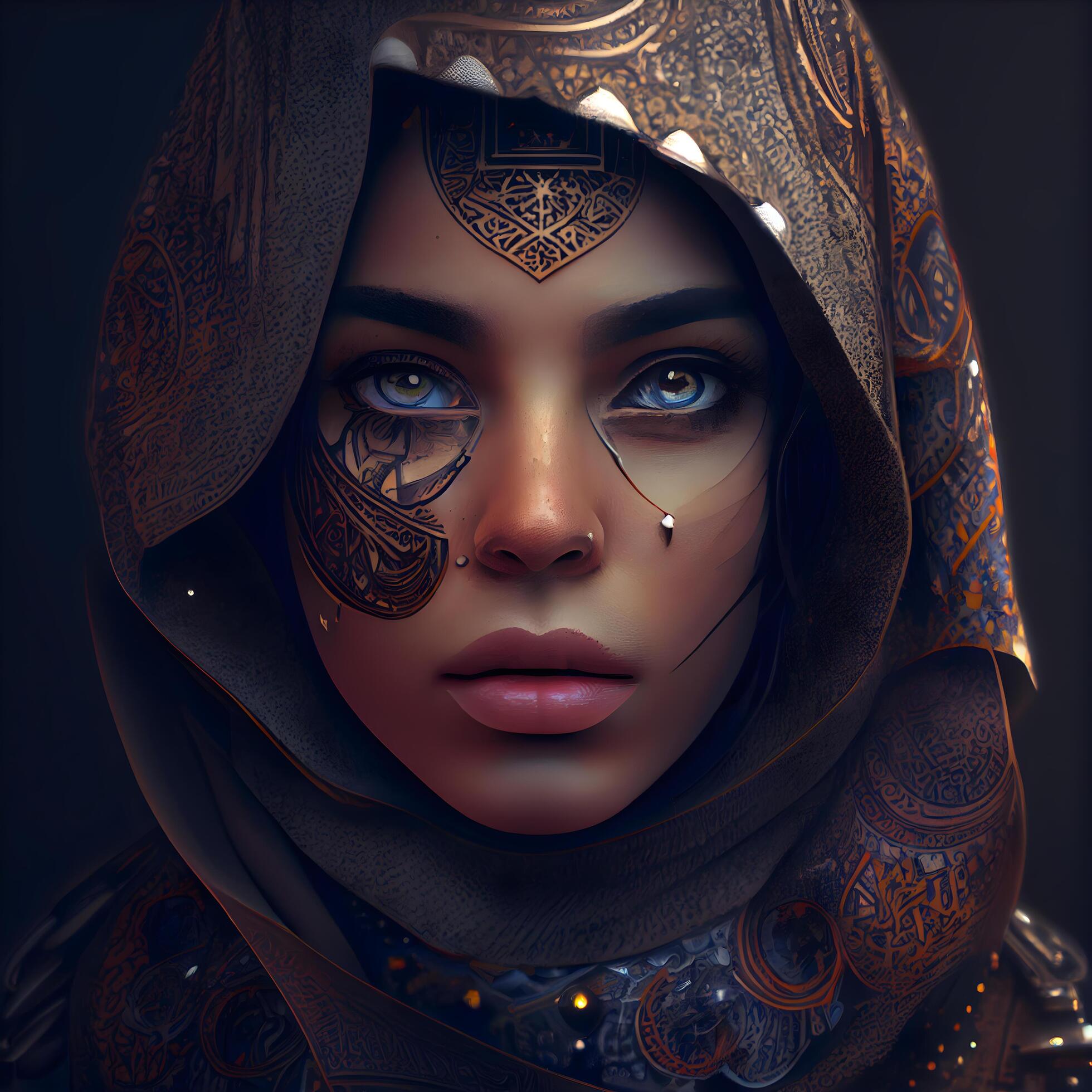 Portrait of a beautiful arabian woman with oriental make-up, Ai ...