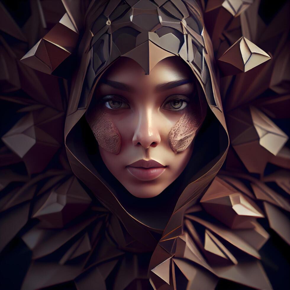 Portrait of a beautiful young woman in a low poly style., Image photo