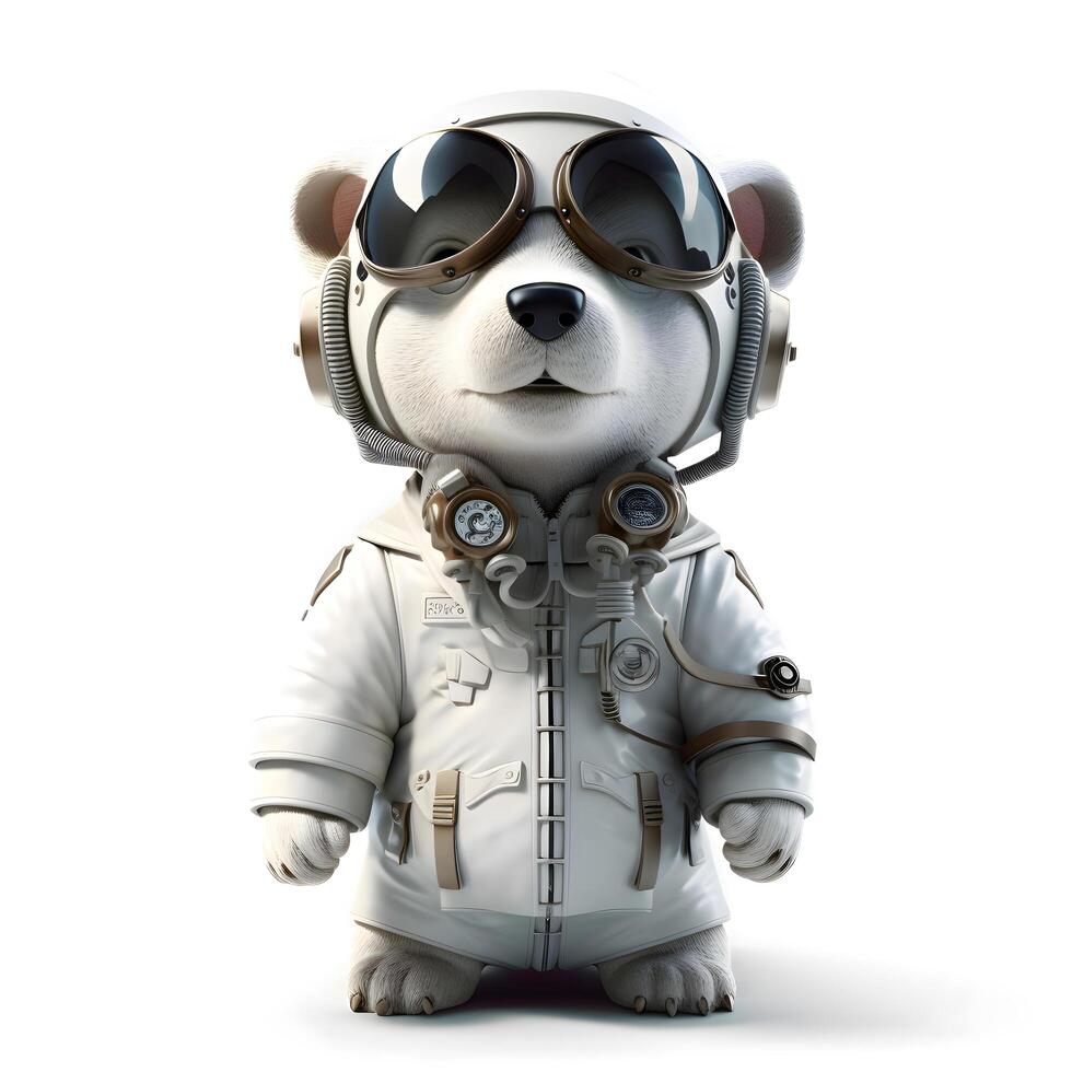 linda osito de peluche oso vestido como un piloto con casco y gafas de protección, ai generativo imagen foto
