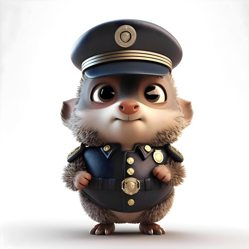 cute little hedgehog dressed as a police officer with a cap, Image photo