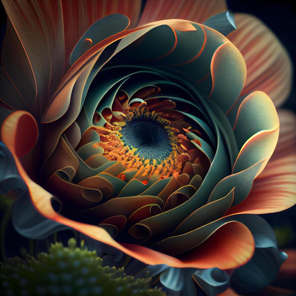 Macro closeup of fractal flower, digital artwork for creative graphic design, Image photo