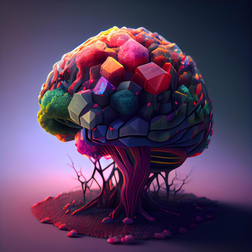 3d render of human brain with colorful cubes. Concept of mental health, Image photo