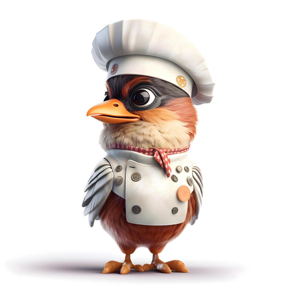 3D illustration of a cute cartoon rooster with chef hat and uniform, Image photo