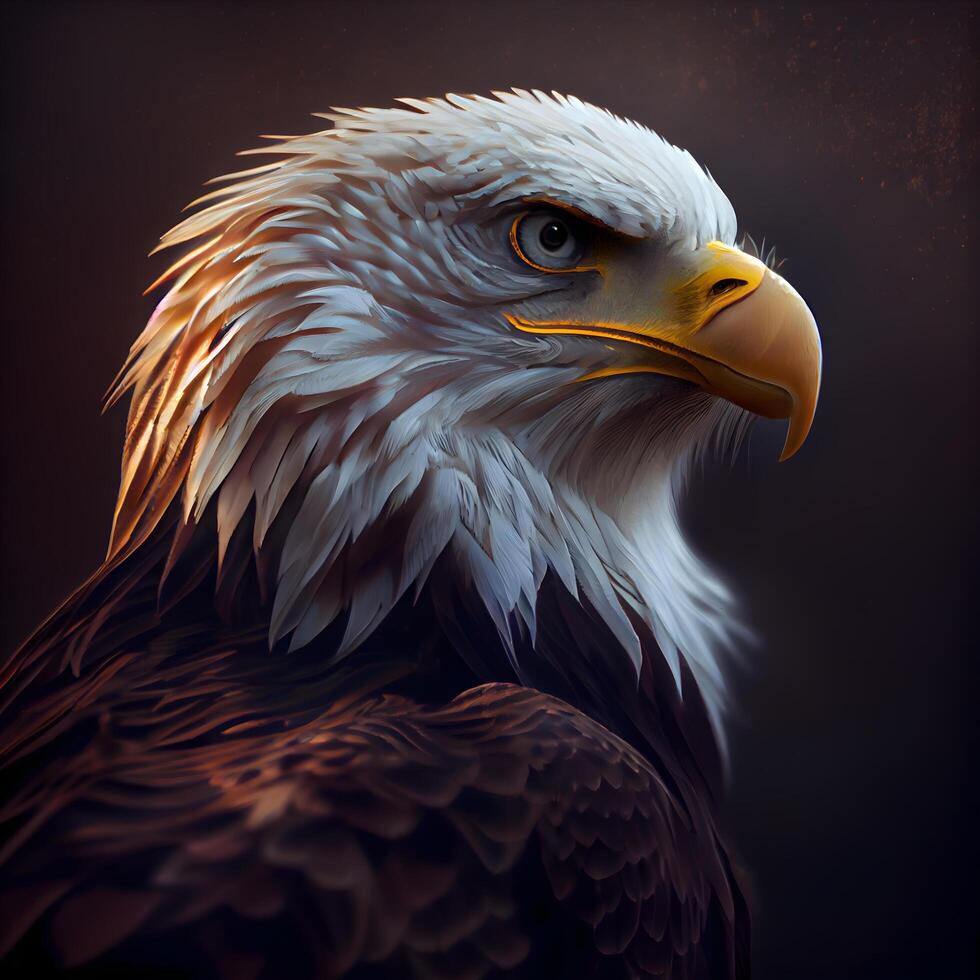 Bald Eagle on a dark background. 3D illustration. Vintage style., Image photo