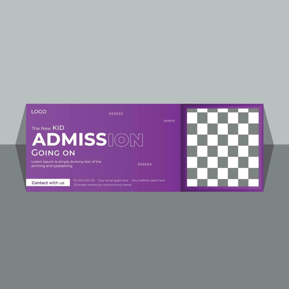 Social Media Cover Banner Design For Kid School Admission . Admission Web Banner Template With Purple Gradient Background. vector