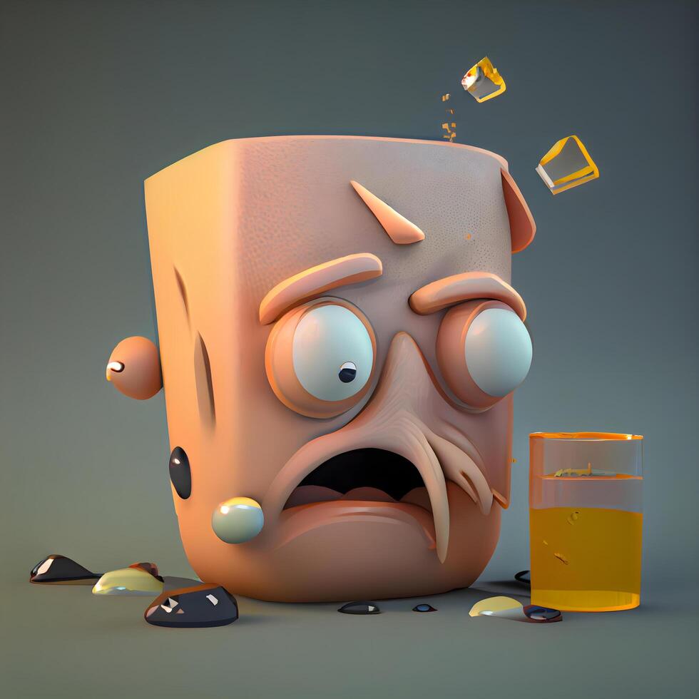 Sad face with eyes and mouth on a grey background. 3d illustration, Image photo