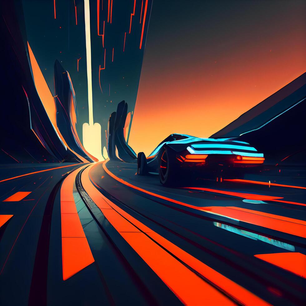car on the road in the tunnel. 3d rendering and illustration, Image photo