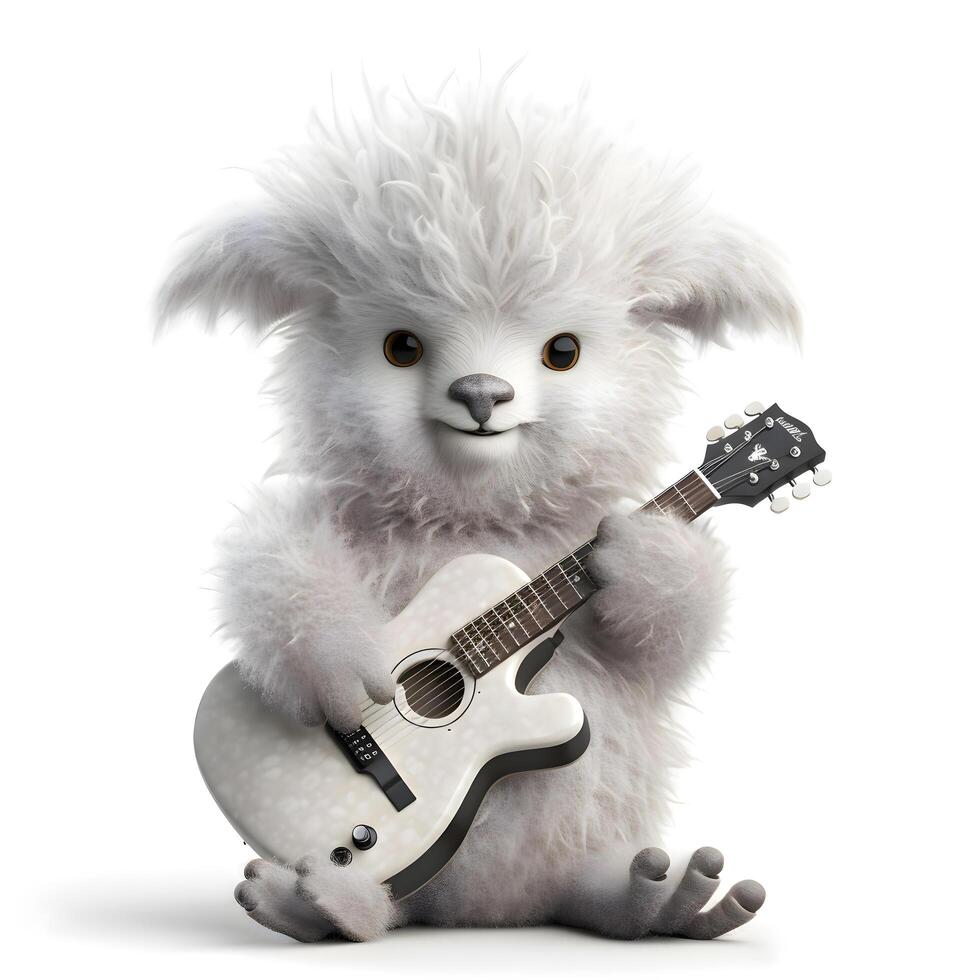 linda perro con guitarra aislado en blanco antecedentes. 3d ilustración., ai generativo imagen foto