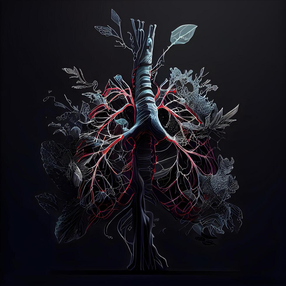 Human heart with veins and arteries on black background. illustration., Image photo