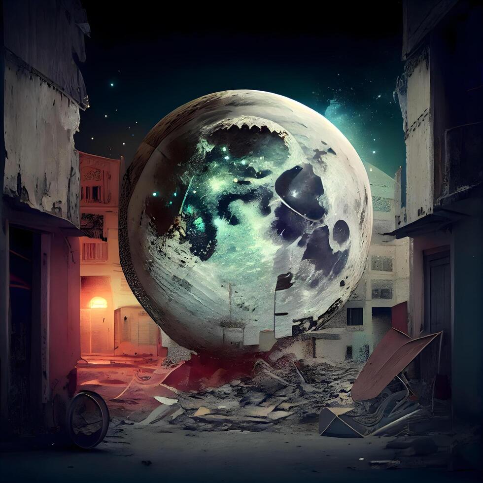 Planet Earth in the ruins of an old building. Elements of this image furnished by NASA, Image photo