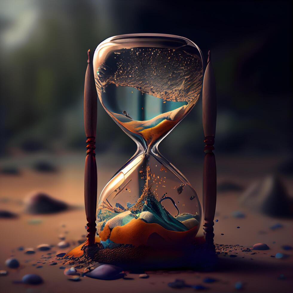 Hourglass with sand, 3d illustration. Time passing concept., Image photo