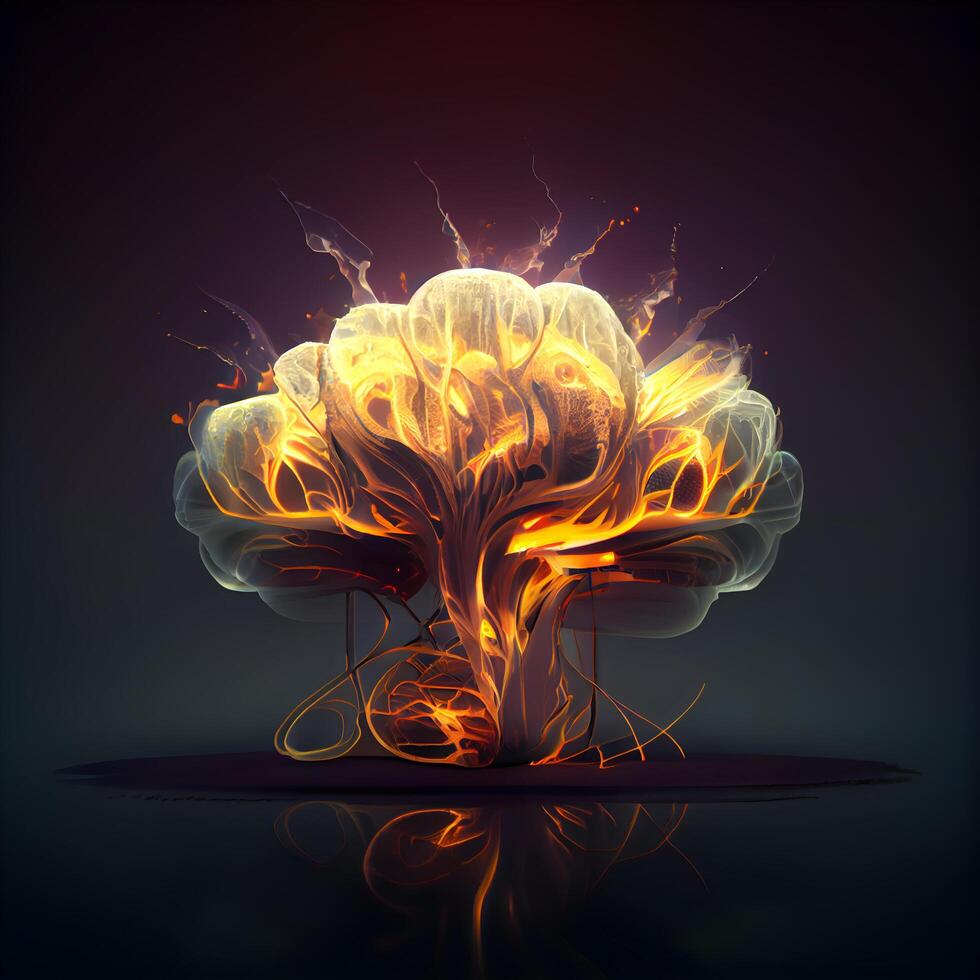 Burning tree on a dark background. illustration. Eps 10, Image photo