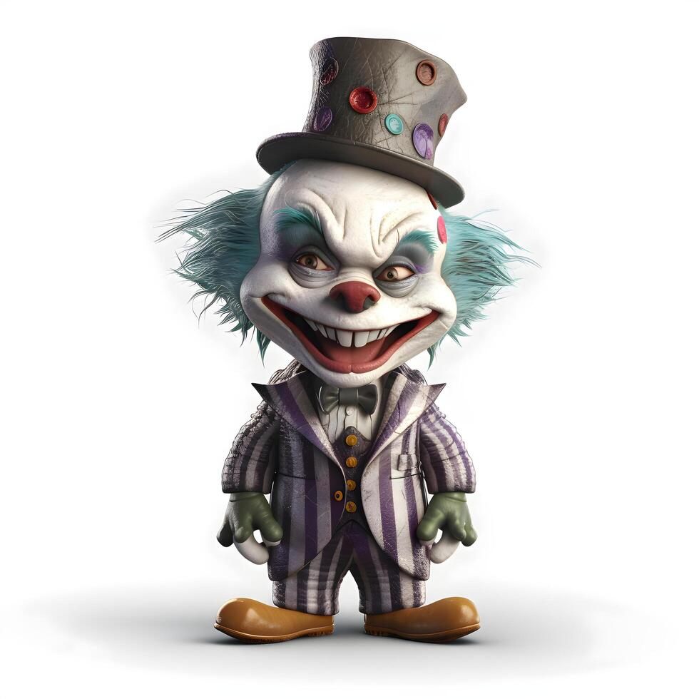 3D rendering of a scary clown isolated on white background with shadow, Image photo