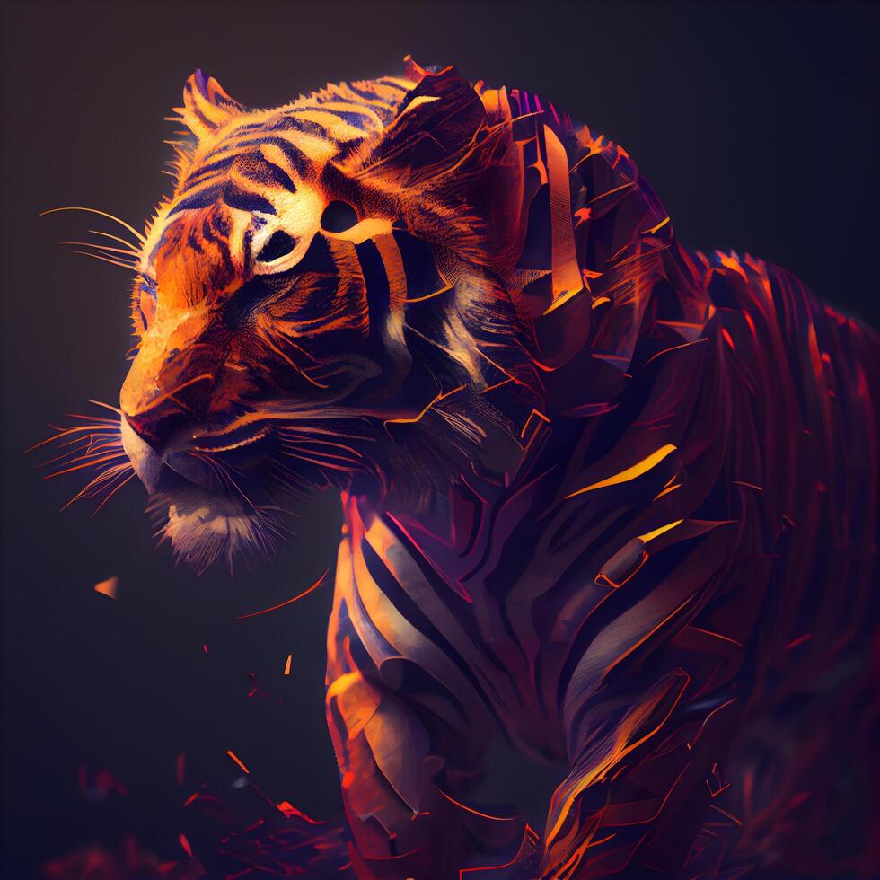 3D Illustration of a tiger with a lot of fire., Ai Generative ...