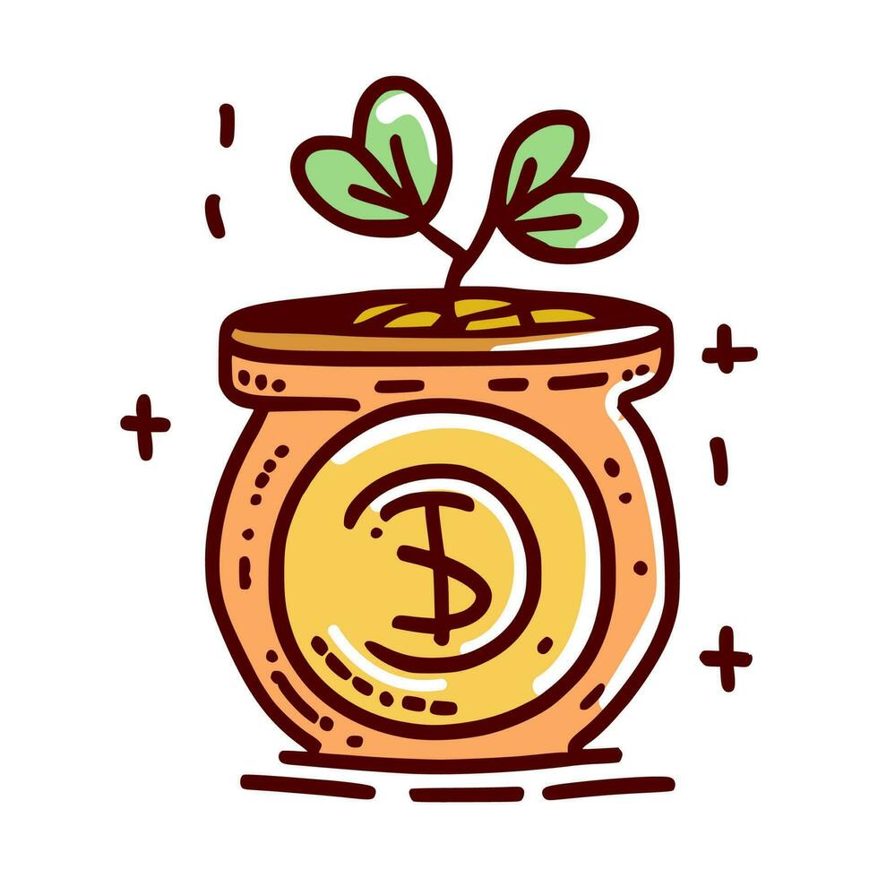 investment illustration concept in the form of a pot of gold with a plant in it vector