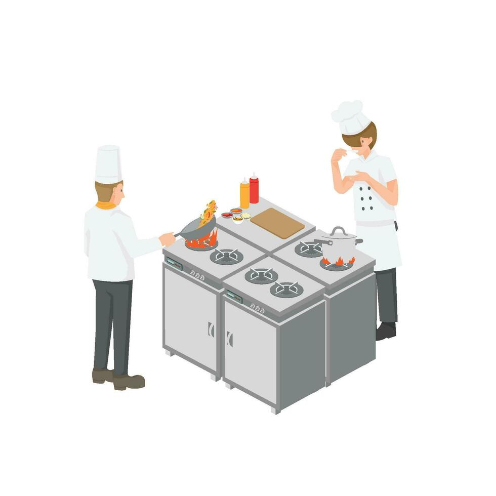 kitchen room and chef worker graphic vector illustration on white background