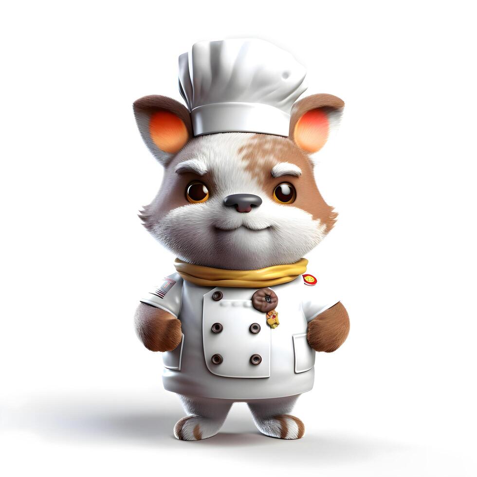 3D rendering of a cute cartoon mouse as a chef isolated on white background, Image photo