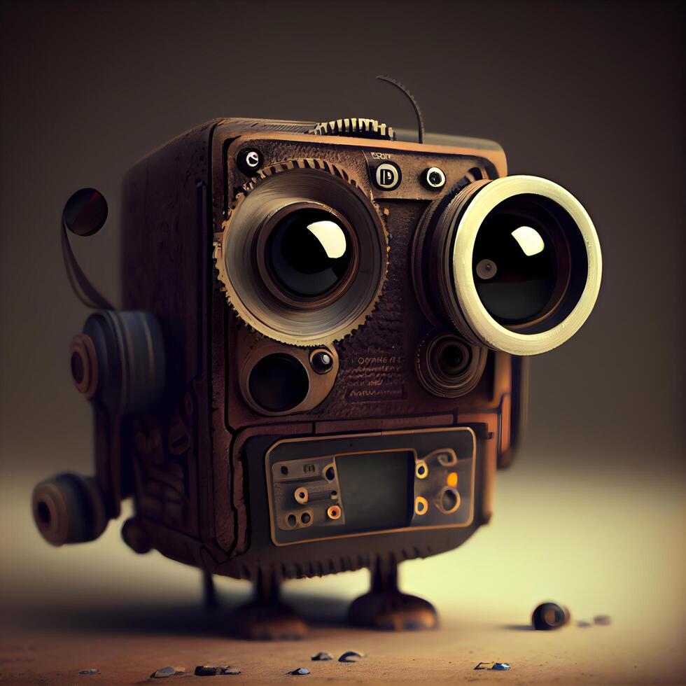 Vintage movie camera on a dark background. 3d illustration., Image photo