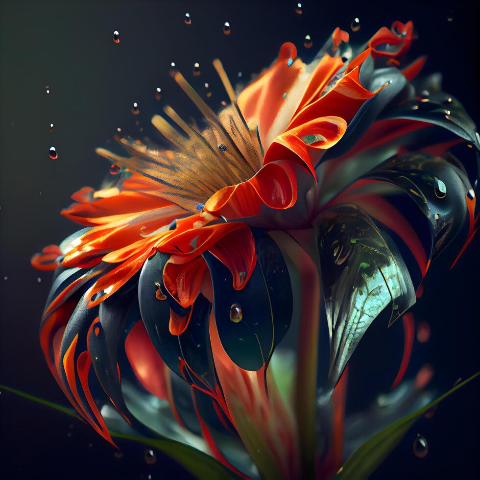 Beautiful abstract flower on a dark background. 3D illustration., Image photo