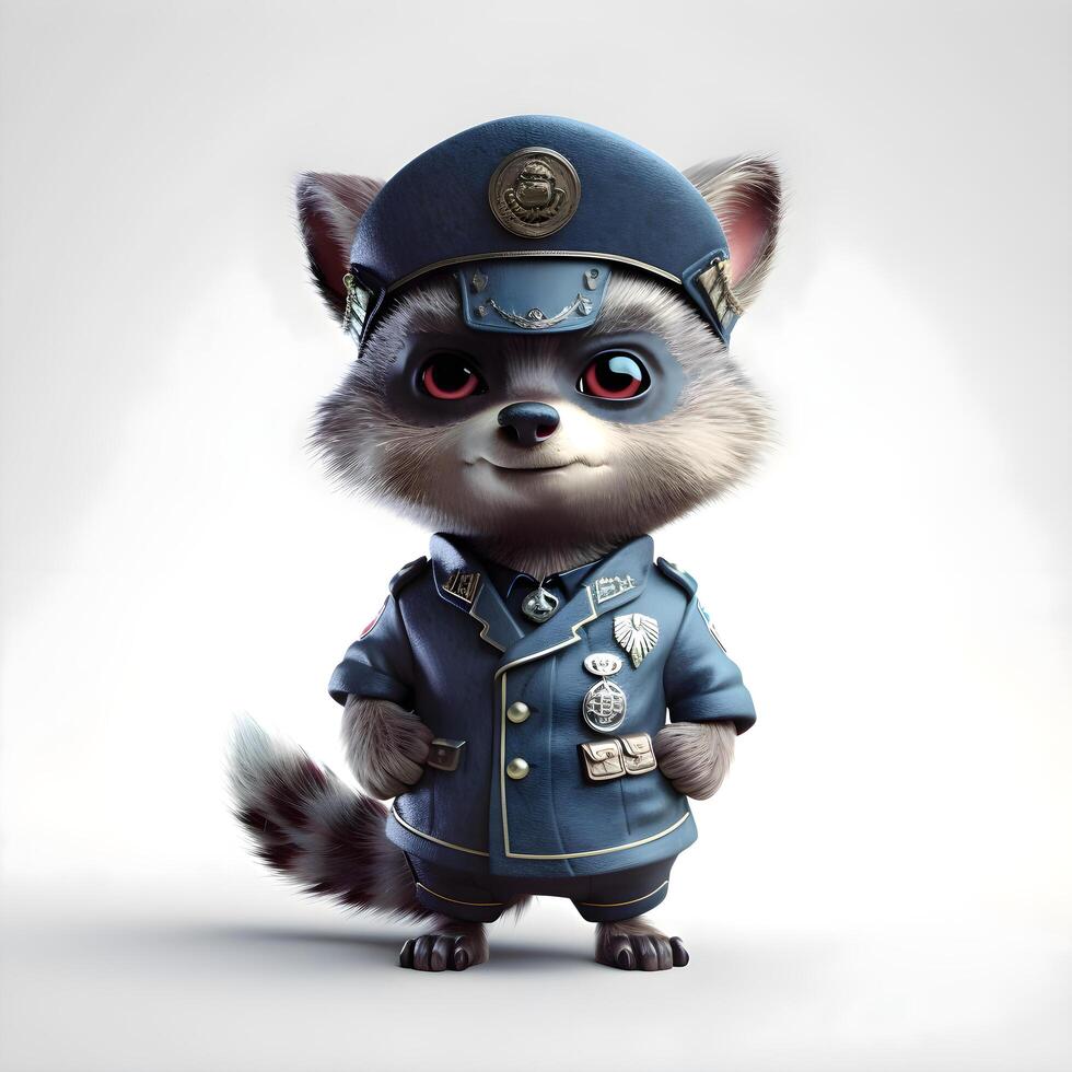 raccoon dressed as a police officer, 3d digitally rendered illustration, Image photo