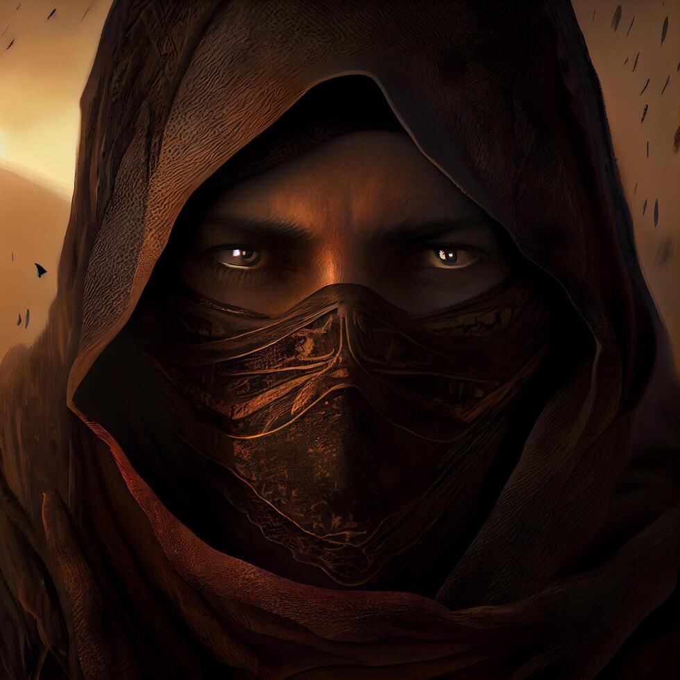 Portrait of a man with a veil on his face. 3d rendering., Image photo