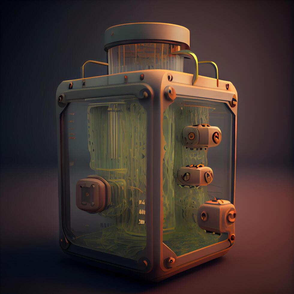 3d illustration of an old electric generator on a dark background., Image photo