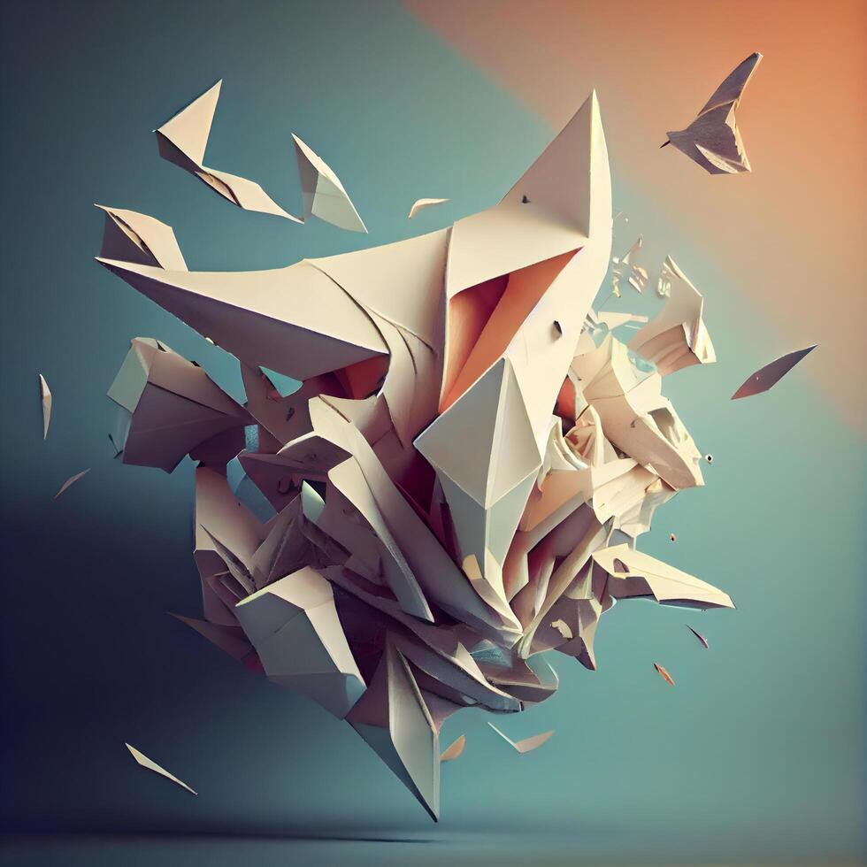 3d rendering of abstract geometric shape in low poly style. Futuristic background., Image photo