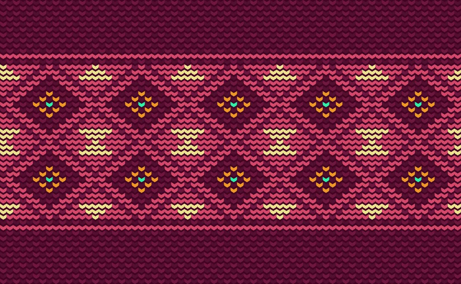 Crochet pattern, Vector cross stitch ornamental background, Knitted ethnic texture knitting style
