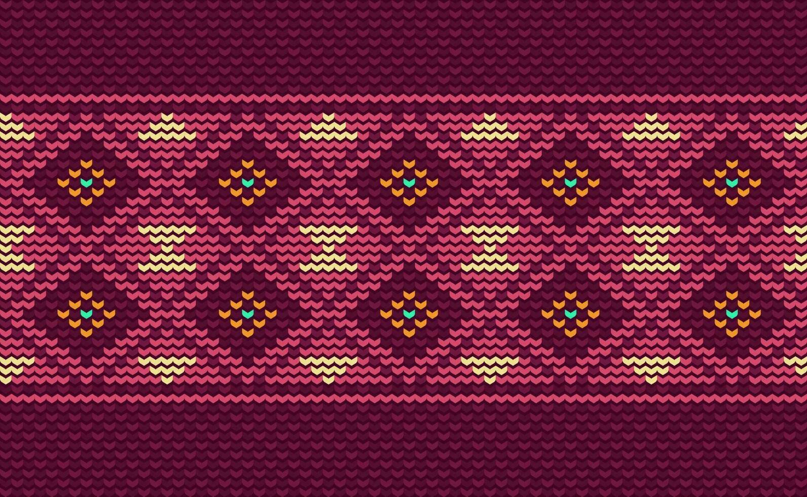 Crochet pattern, Vector cross stitch ornamental background, Knitted ethnic texture knitting style