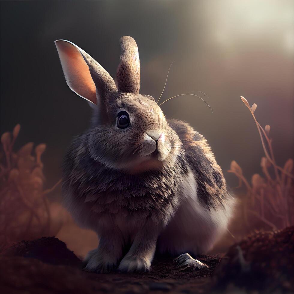 Rabbit in the forest, 3d rendering. Computer digital drawing., Image photo