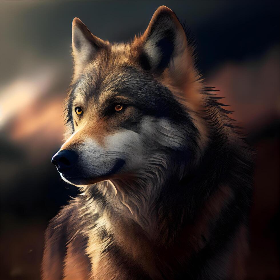 Portrait of a wolf on a dark background. Digital painting., Image photo
