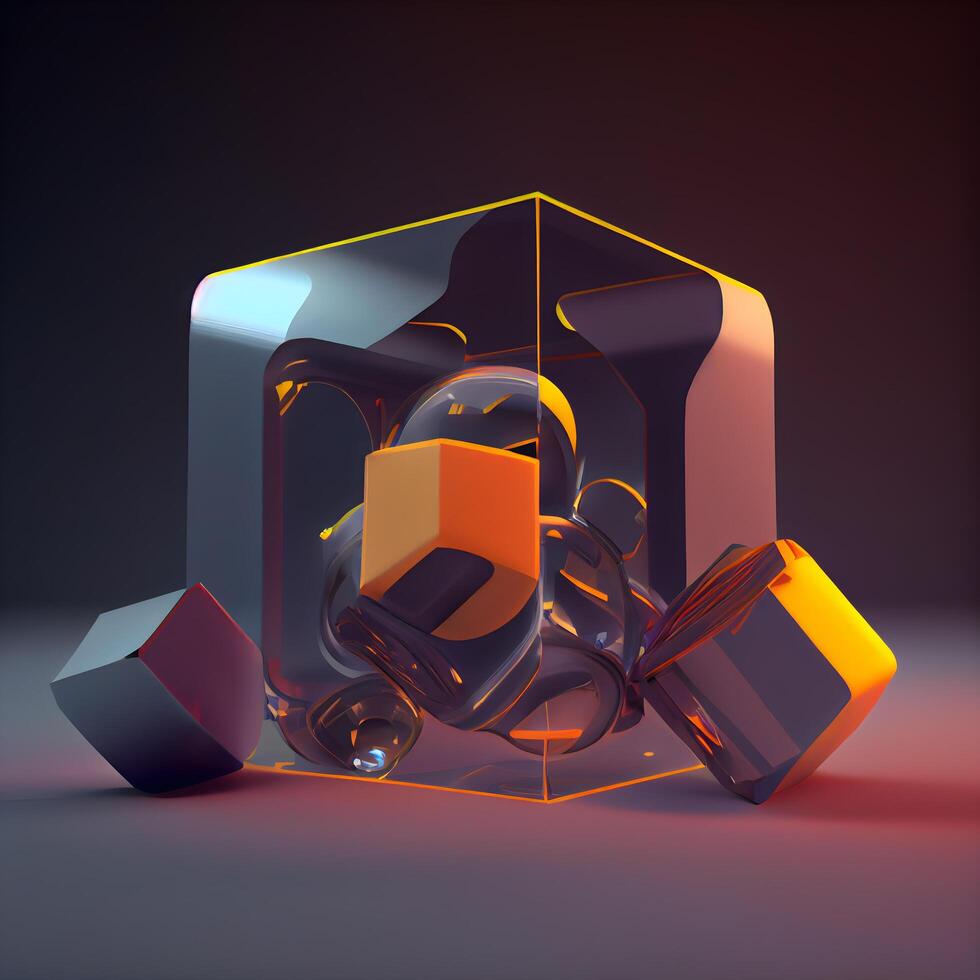 Abstract 3d illustration of a cube with a geometric pattern on a dark background, Image photo