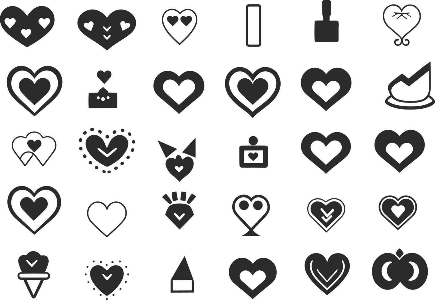 Collection of heart illustrations, Love symbol icon set, love symbol vector, black and white vector