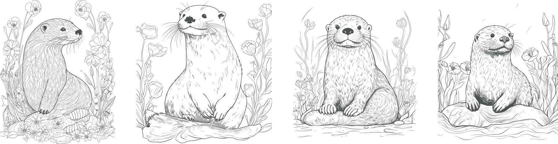 otters sit on a rock in the water vector